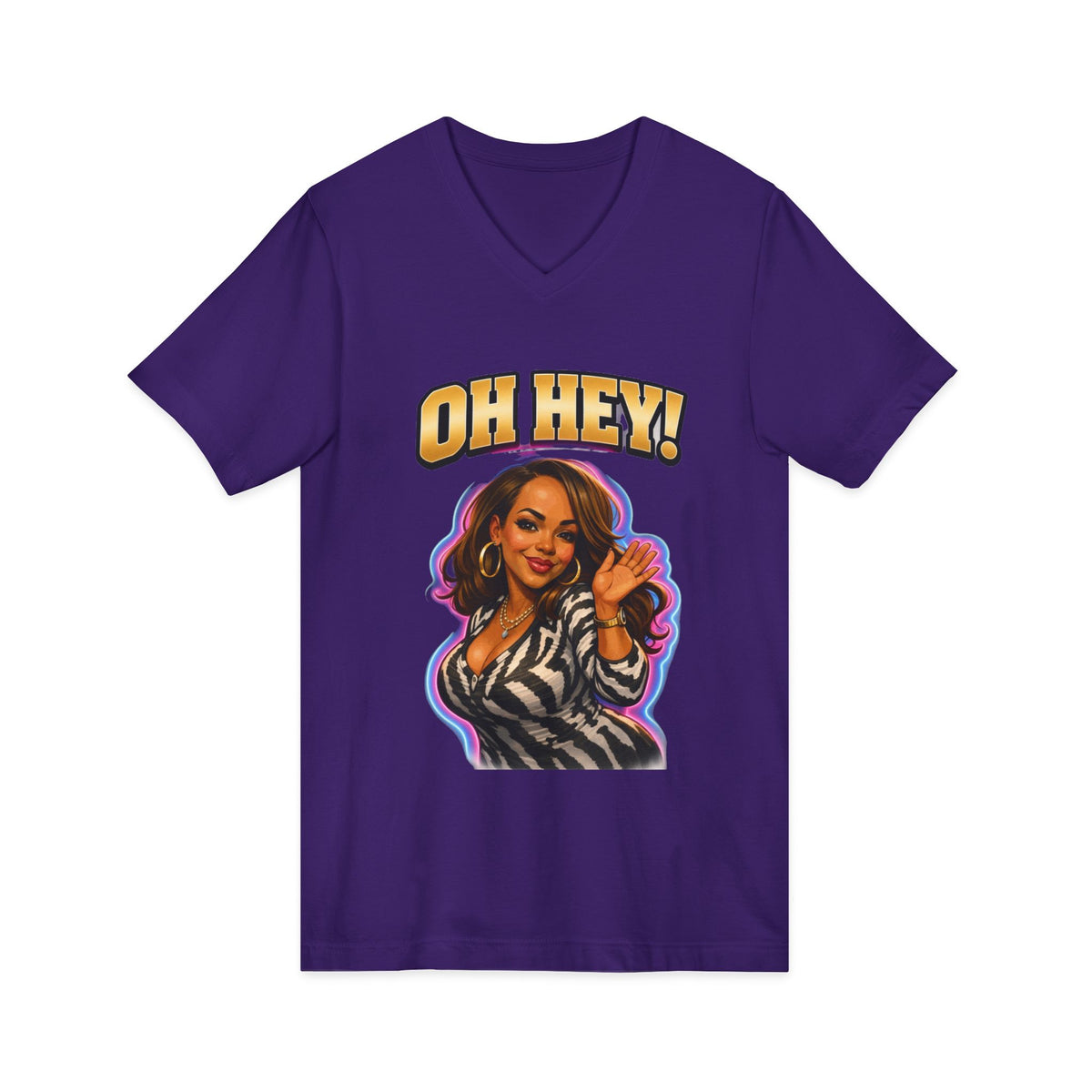 V-Neck Tee — "Oh Hey!" Retro Glam Auntie Graphic
