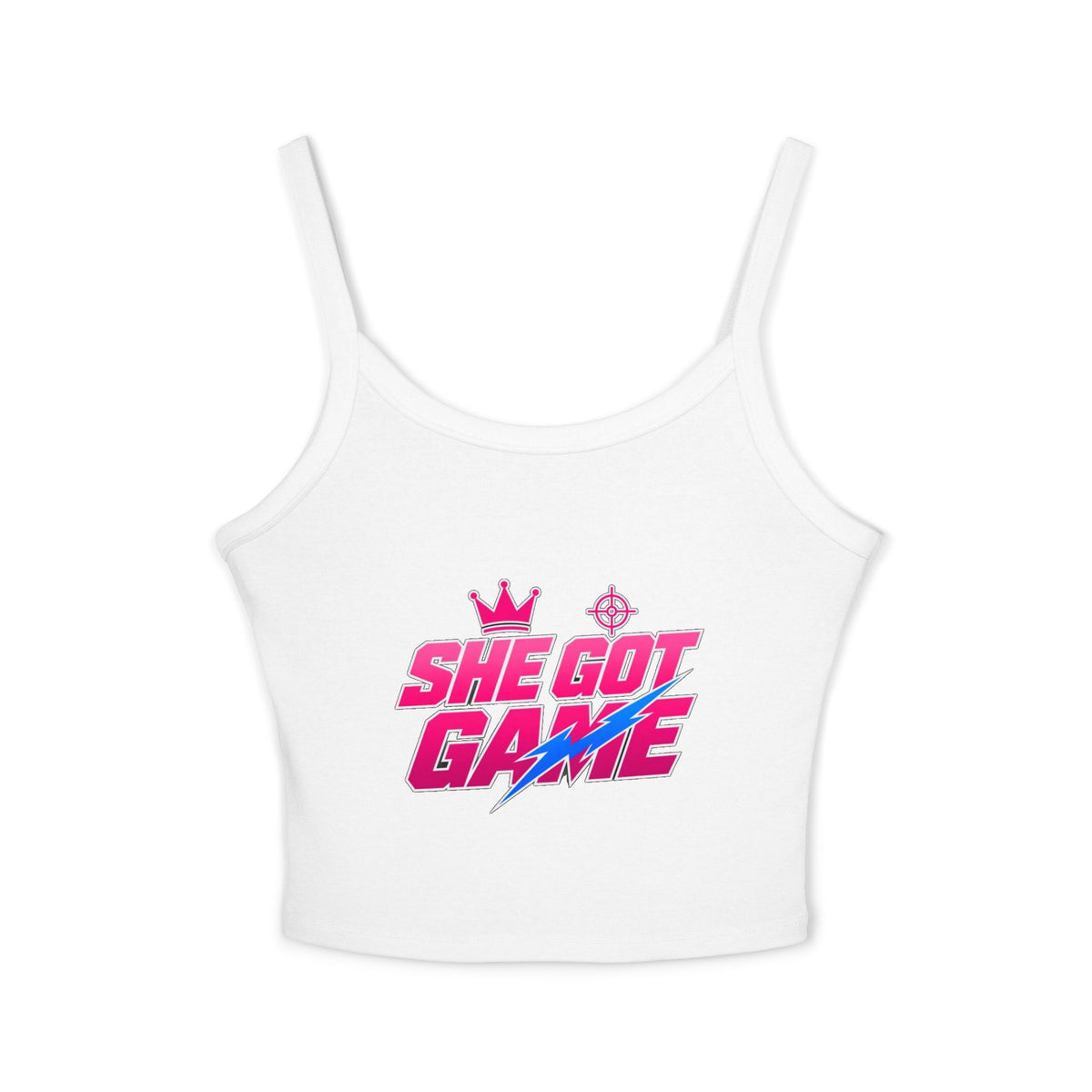 Spaghetti Tank — "She Got Game" Retro Graphic Crop Top