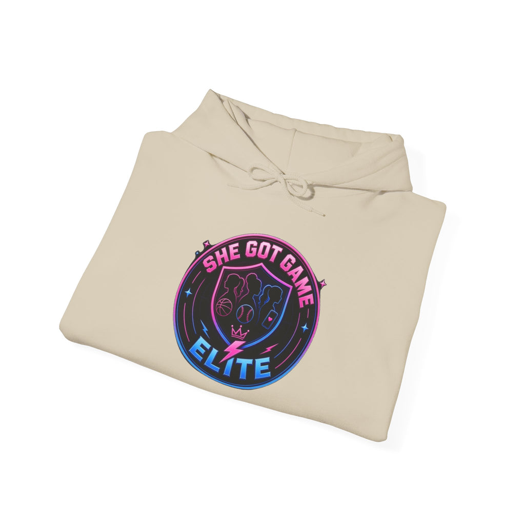 She Got Game Elite Hoodie — Retro Neon Gaming Logo Pullover