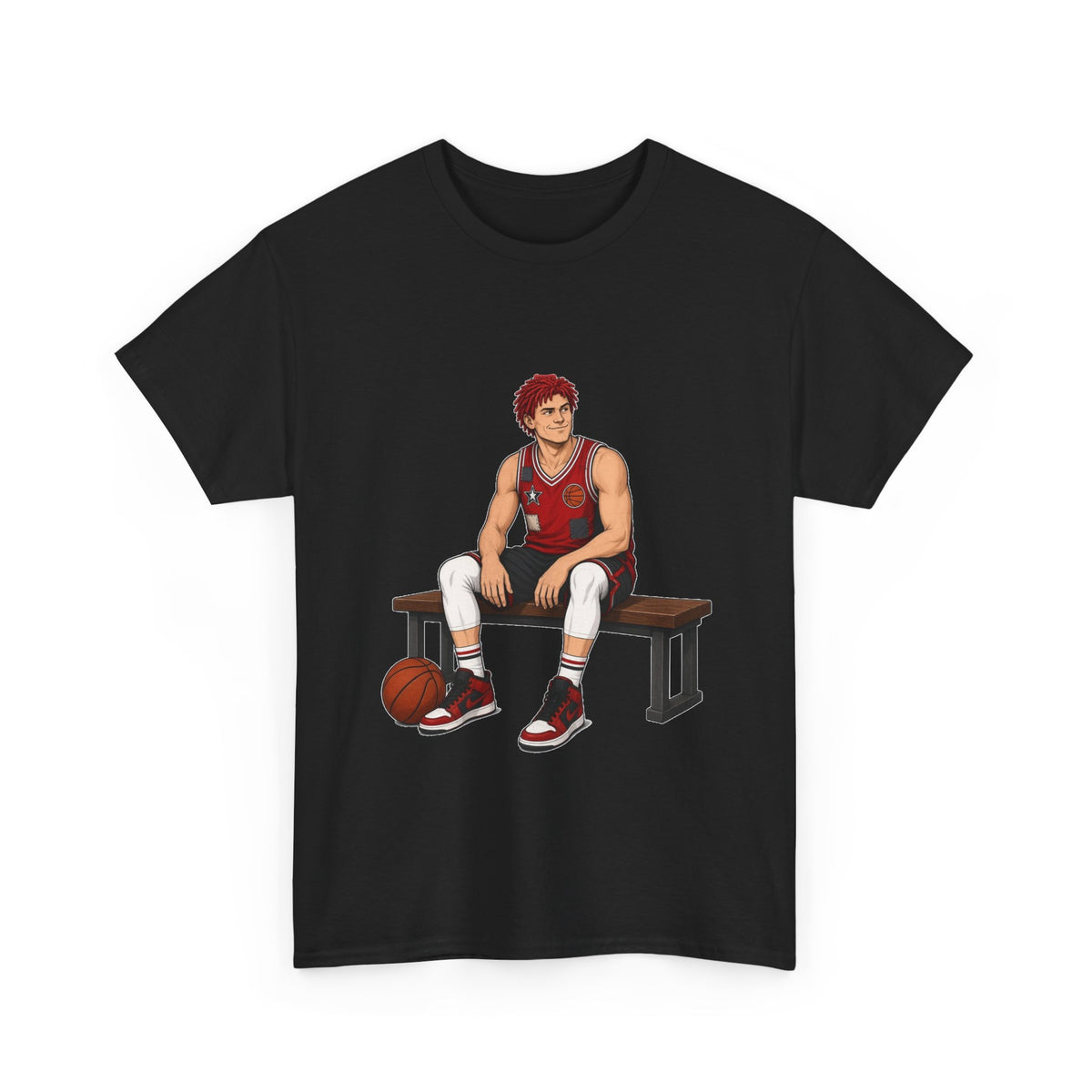 Basketball Player Bench Tee — Casual Sports Graphic T‑Shirt for Raggedy Bench Players