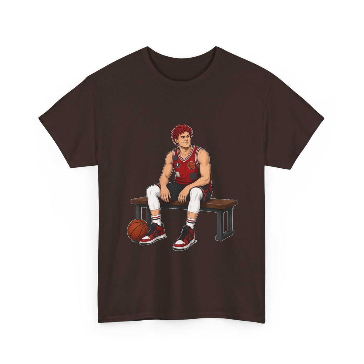 Basketball Player Bench Tee — Casual Sports Graphic T‑Shirt for Raggedy Bench Players
