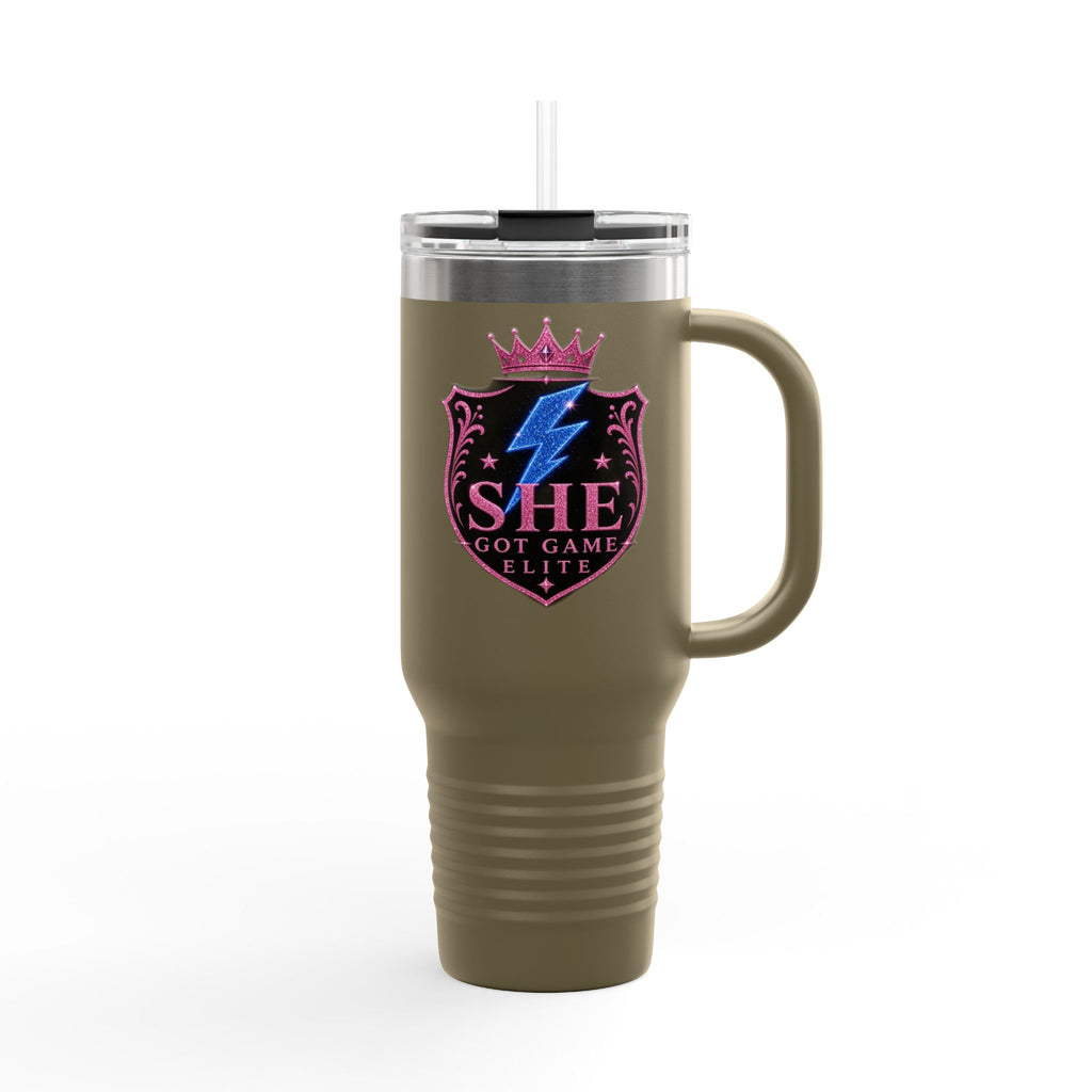 40oz Insulated Travel Mug — “She Got Game” Lightning Crest