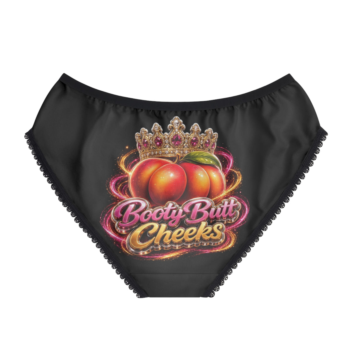 Women’s Briefs — 'Booty Butt Cheeks' Crowned Peach Graphic High-Waist Panties
