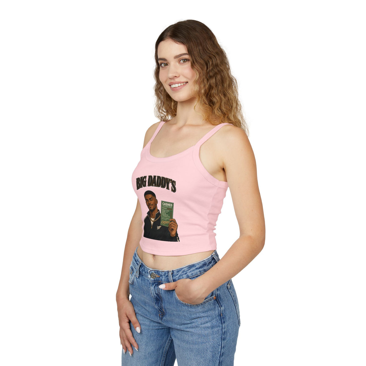Big Daddy's Cash-Check Crop Tank — Women's Spaghetti Strap Graphic Tank