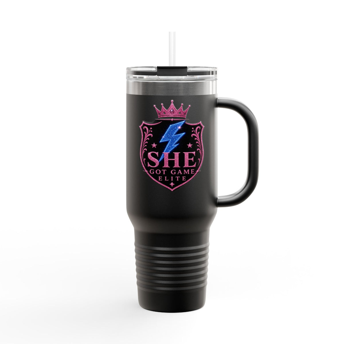 40oz Insulated Travel Mug — “She Got Game” Lightning Crest