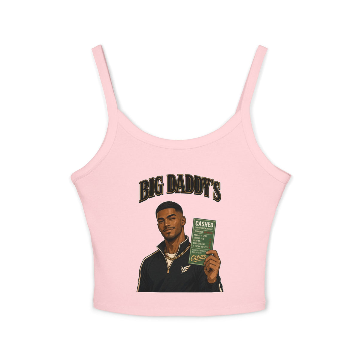 Big Daddy's Cash-Check Crop Tank — Women's Spaghetti Strap Graphic Tank