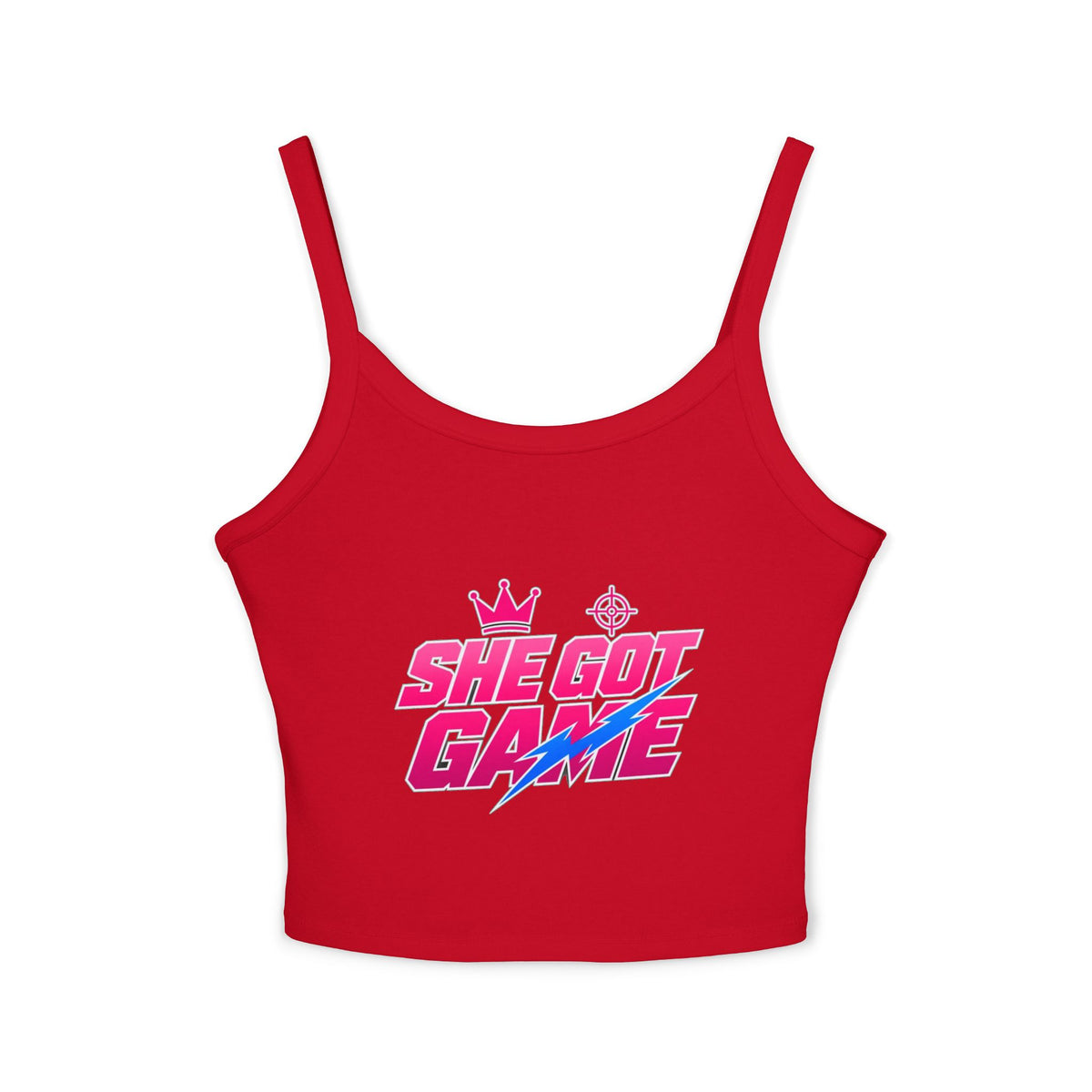 Spaghetti Tank — "She Got Game" Retro Graphic Crop Top