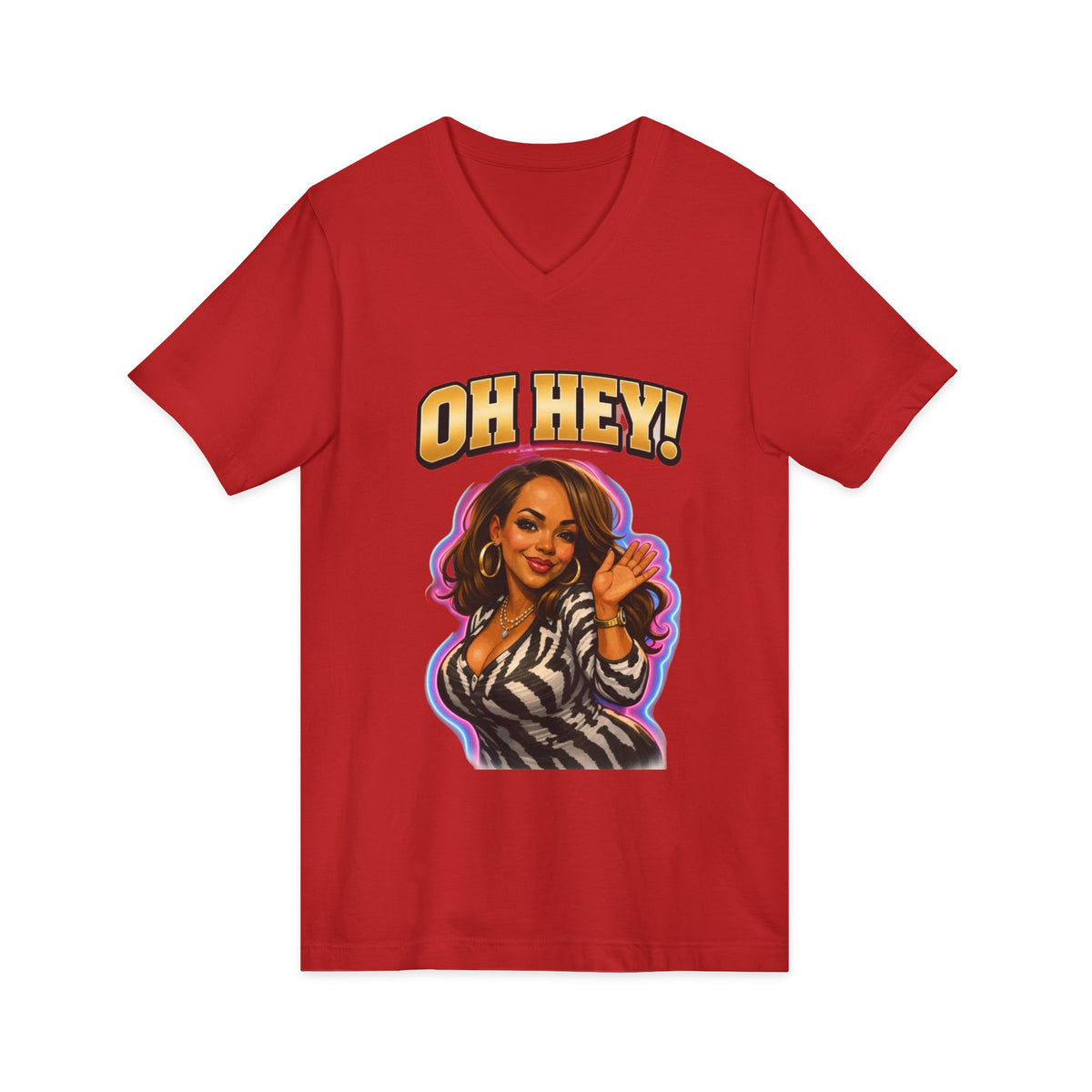 V-Neck Tee — "Oh Hey!" Retro Glam Auntie Graphic