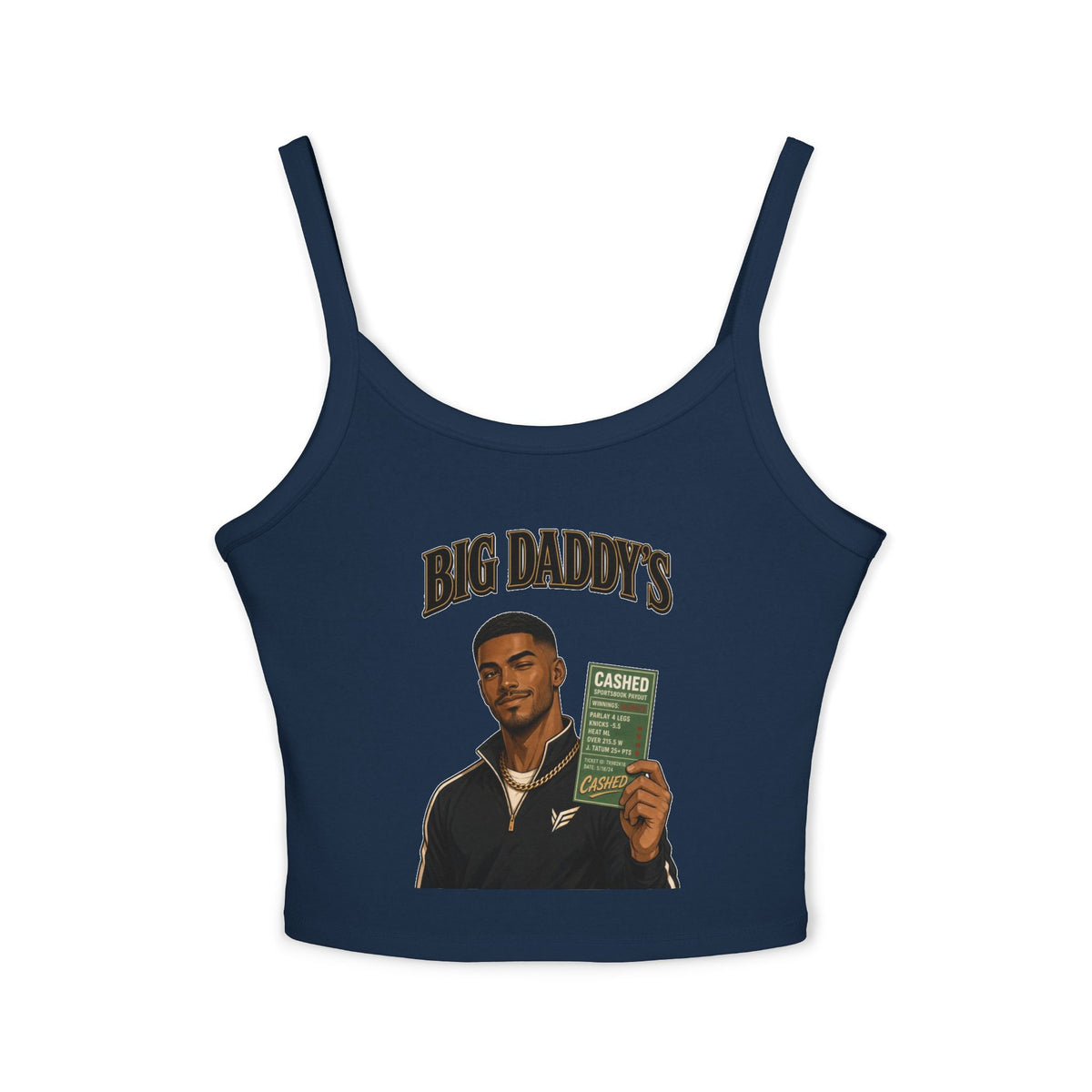 Big Daddy's Cash-Check Crop Tank — Women's Spaghetti Strap Graphic Tank