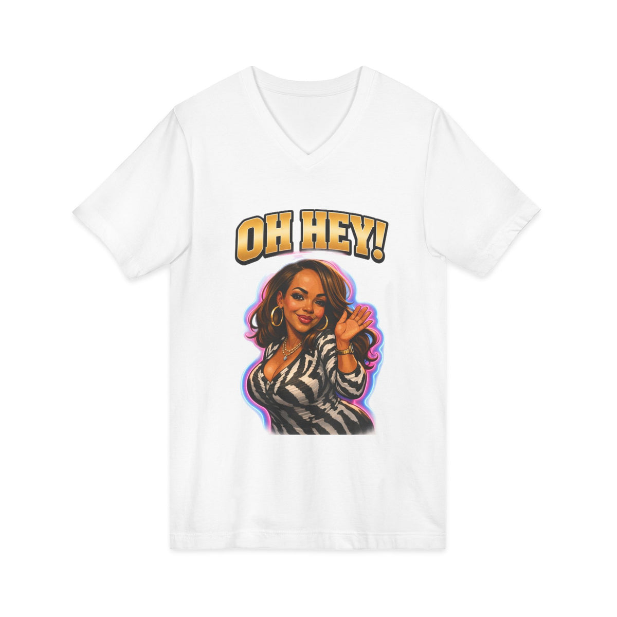 V-Neck Tee — "Oh Hey!" Retro Glam Auntie Graphic