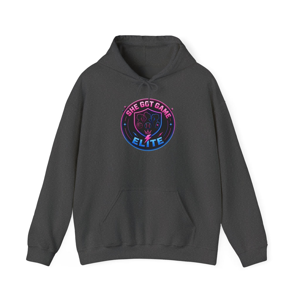 She Got Game Elite Hoodie — Retro Neon Gaming Logo Pullover