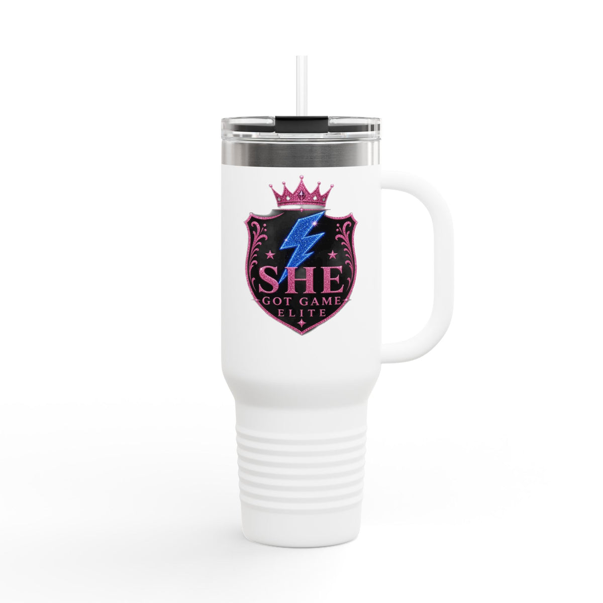40oz Insulated Travel Mug — “She Got Game” Lightning Crest