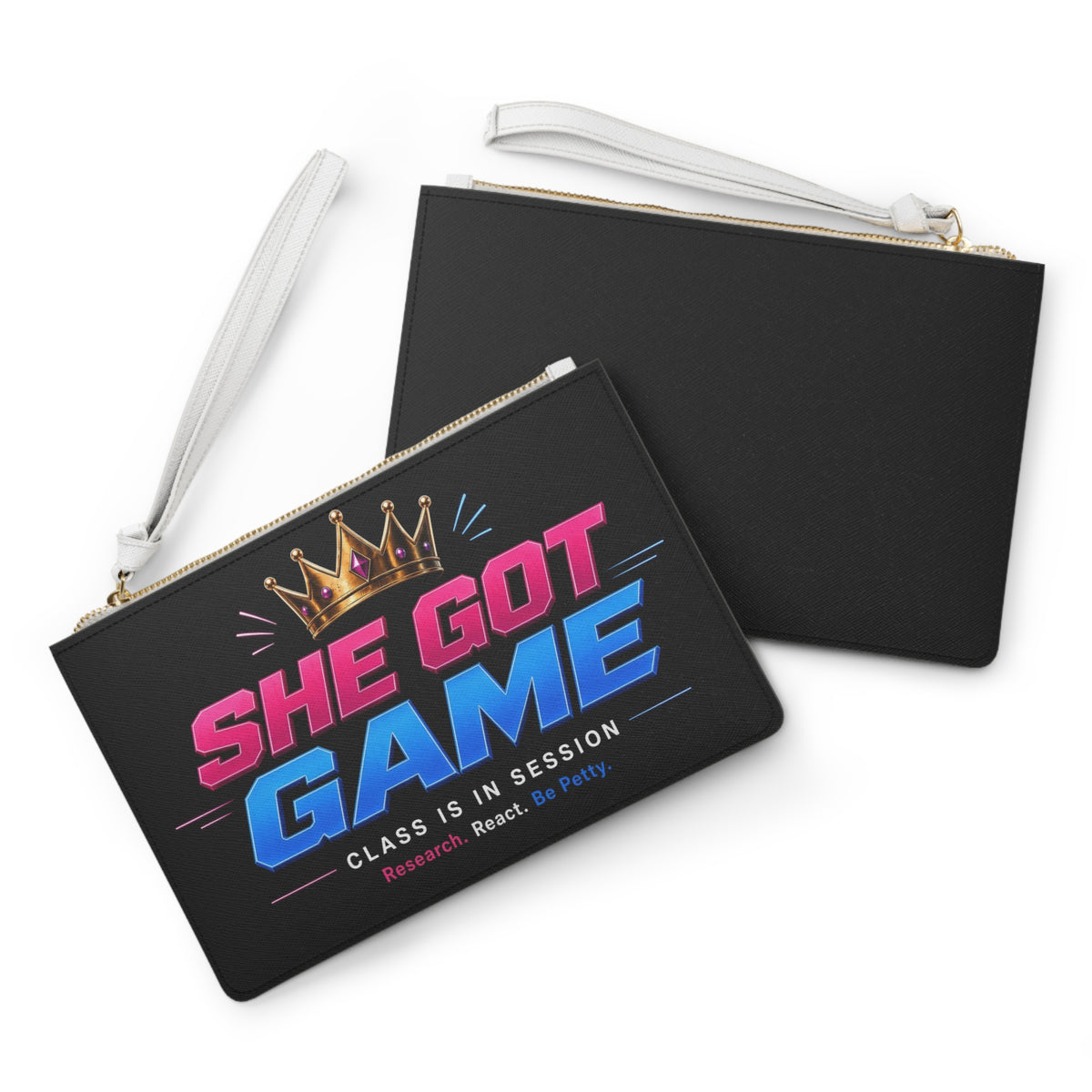 She Got Game Clutch — "Class Is In Session" Crowned Wristlet for Confident Women