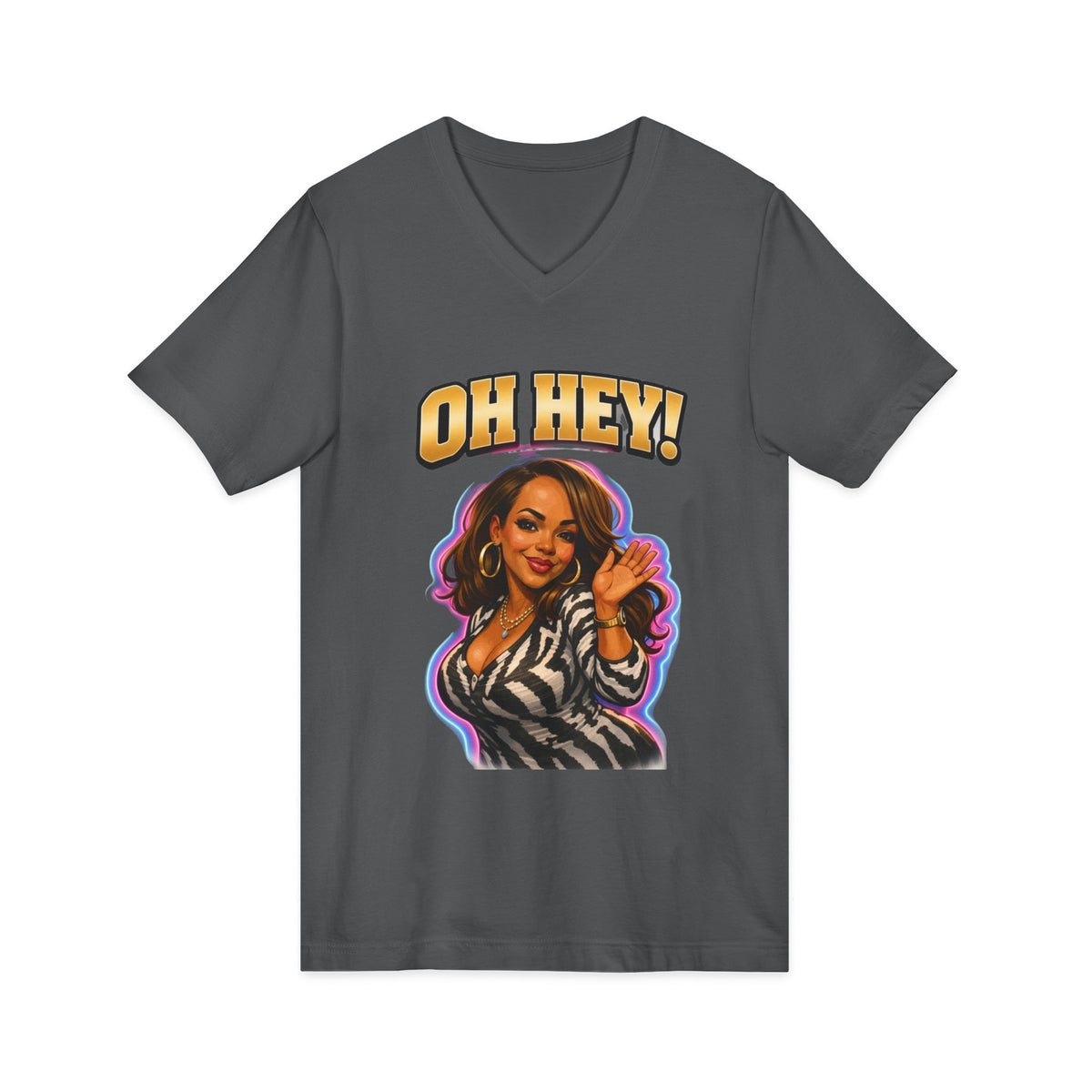 V-Neck Tee — "Oh Hey!" Retro Glam Auntie Graphic