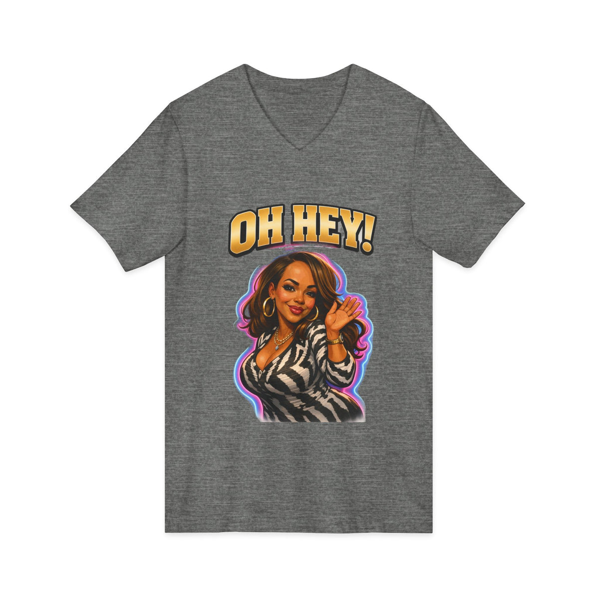 V-Neck Tee — "Oh Hey!" Retro Glam Auntie Graphic