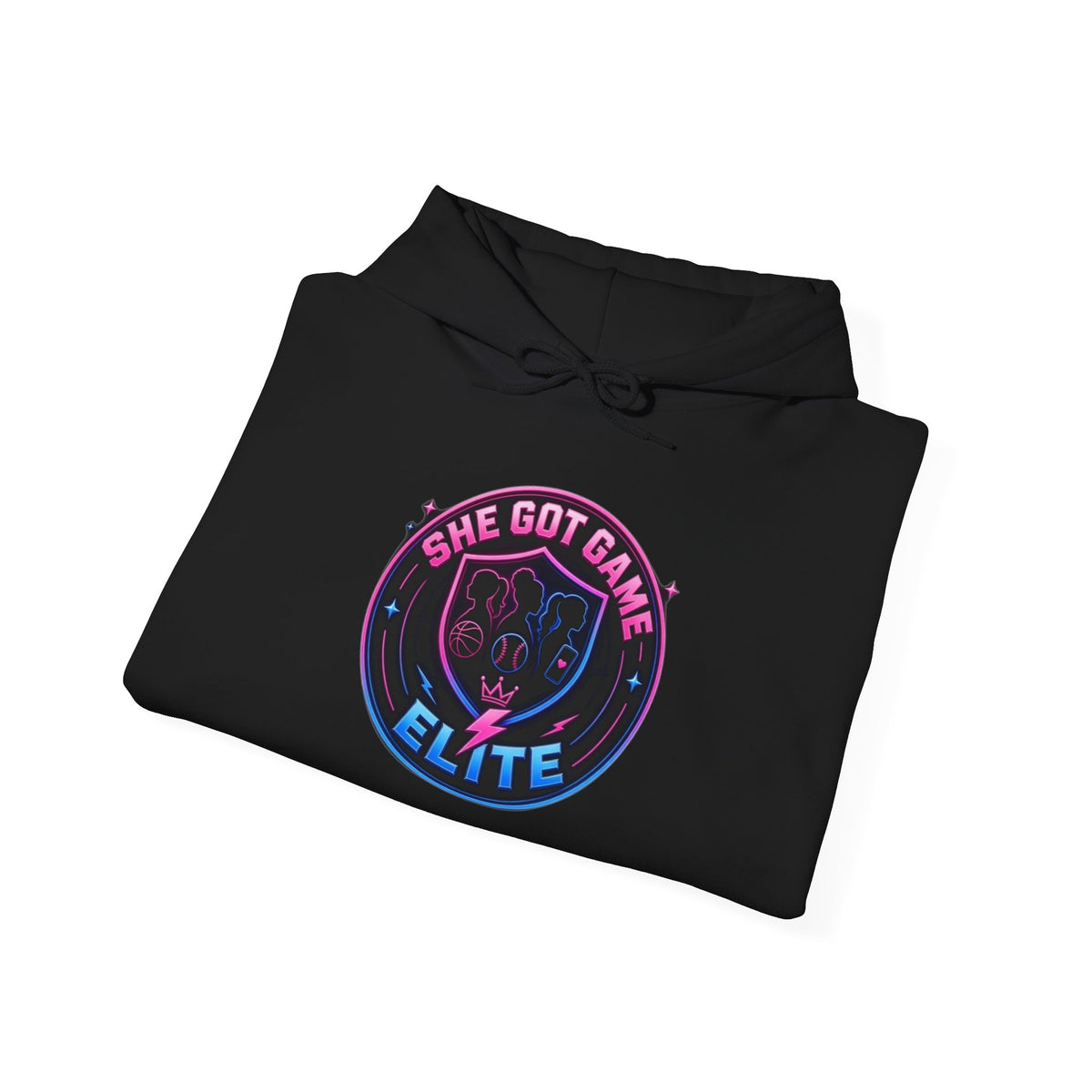 She Got Game Elite Hoodie — Retro Neon Gaming Logo Pullover