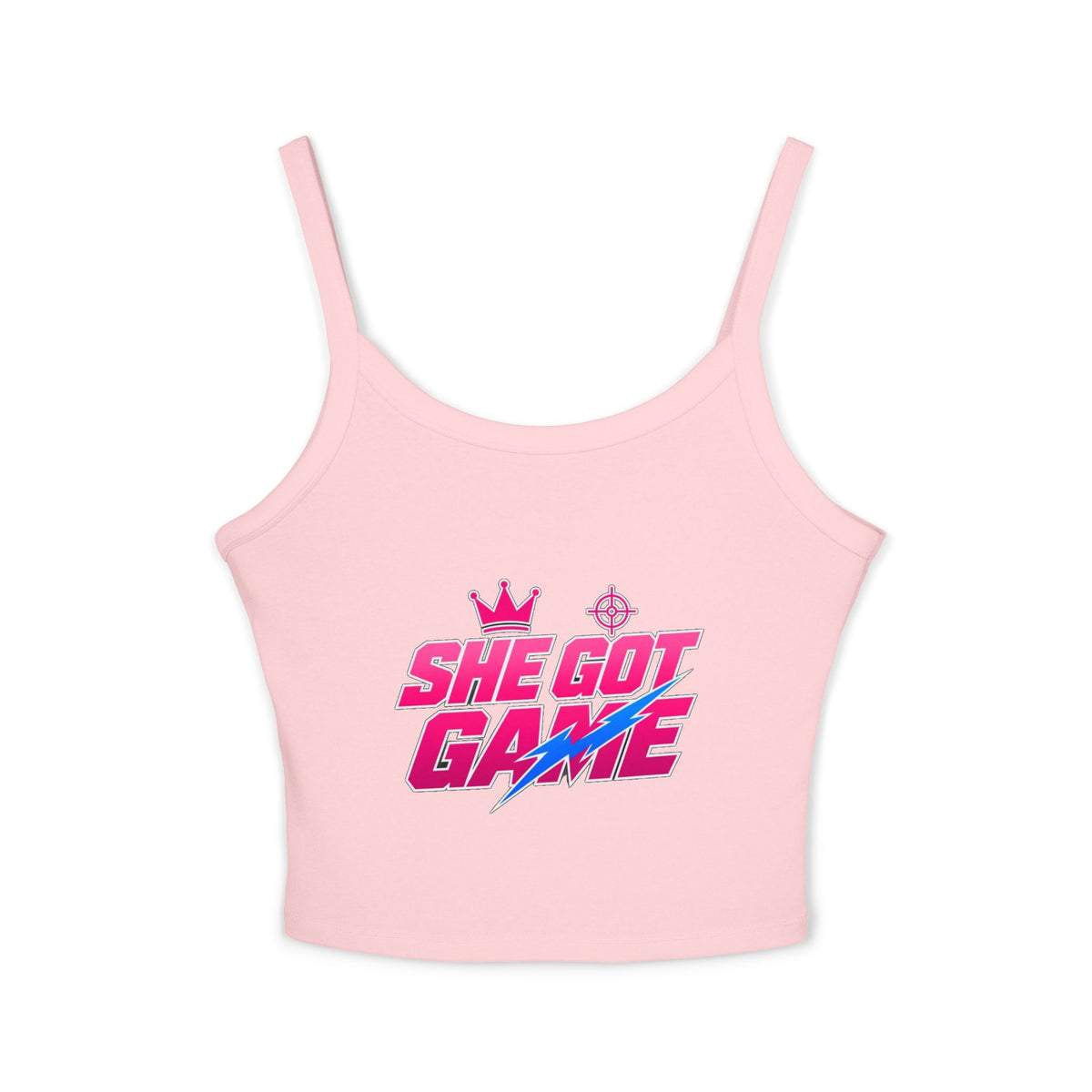 Spaghetti Tank — "She Got Game" Retro Graphic Crop Top