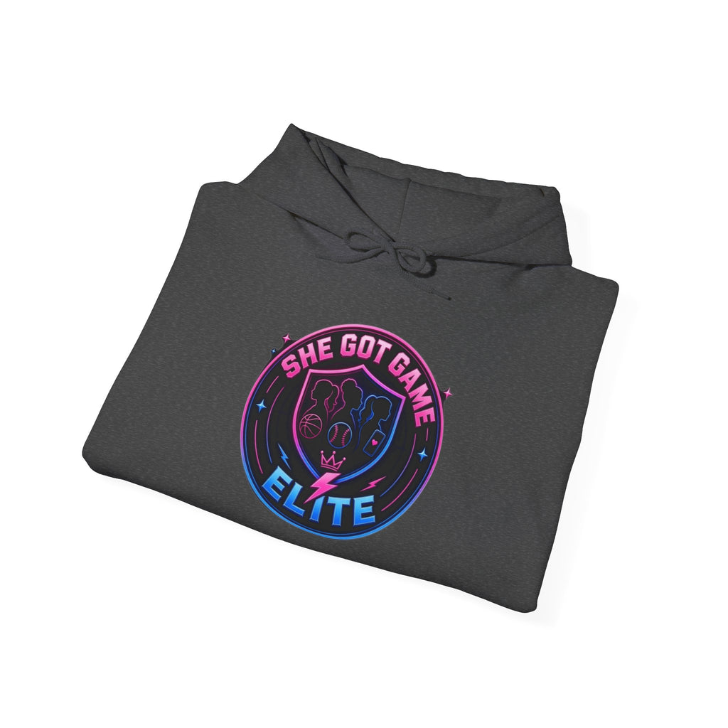 She Got Game Elite Hoodie — Retro Neon Gaming Logo Pullover