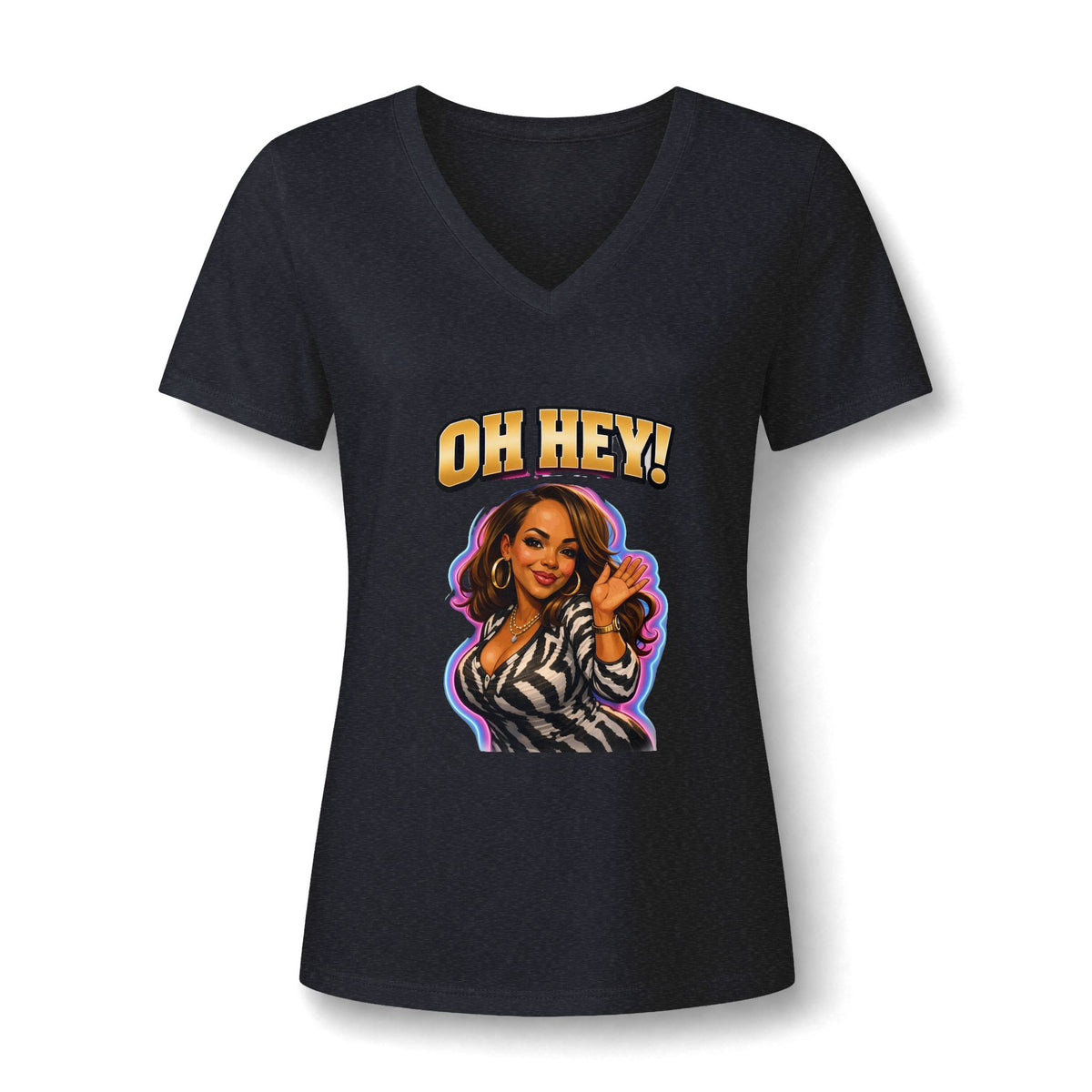 Oh Hey! Retro Woman Graphic V-Neck Tee