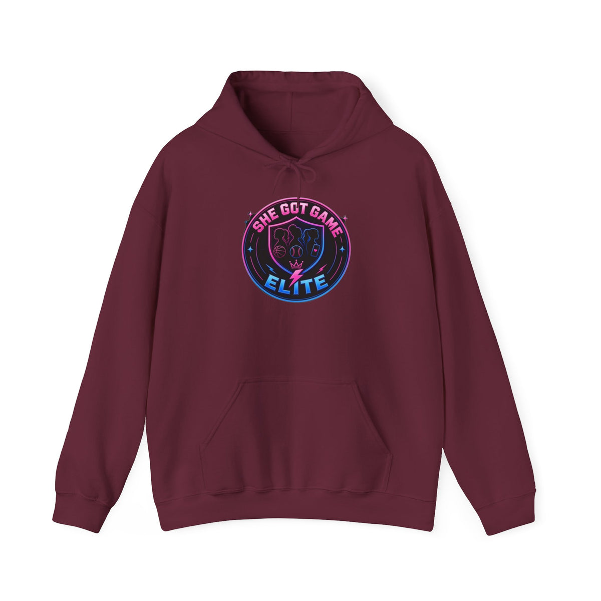 She Got Game Elite Hoodie — Retro Neon Gaming Logo Pullover