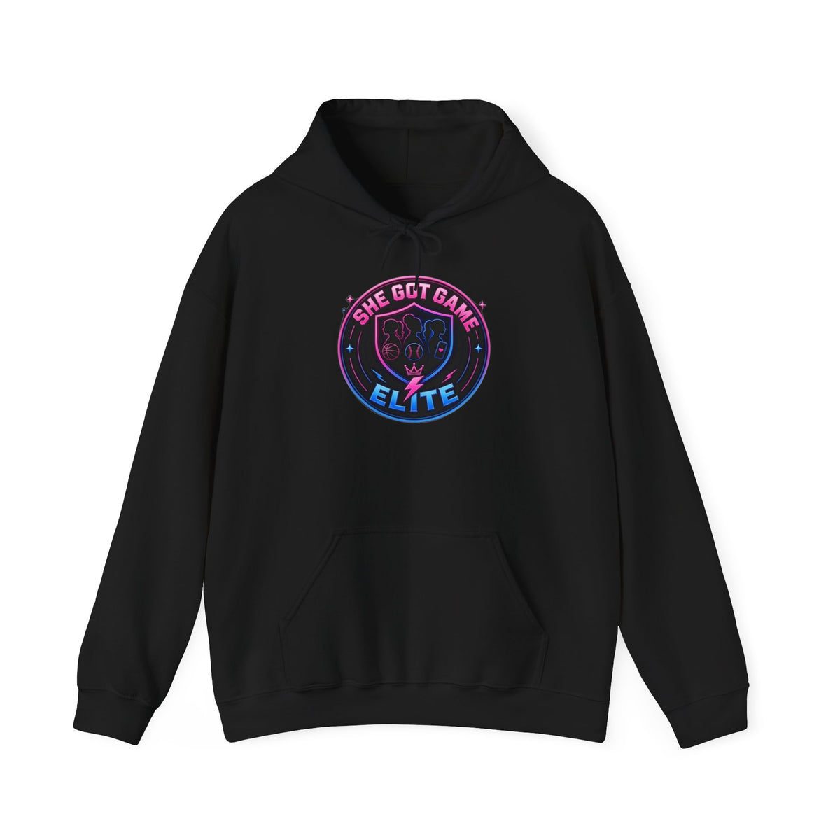 She Got Game Elite Hoodie — Retro Neon Gaming Logo Pullover