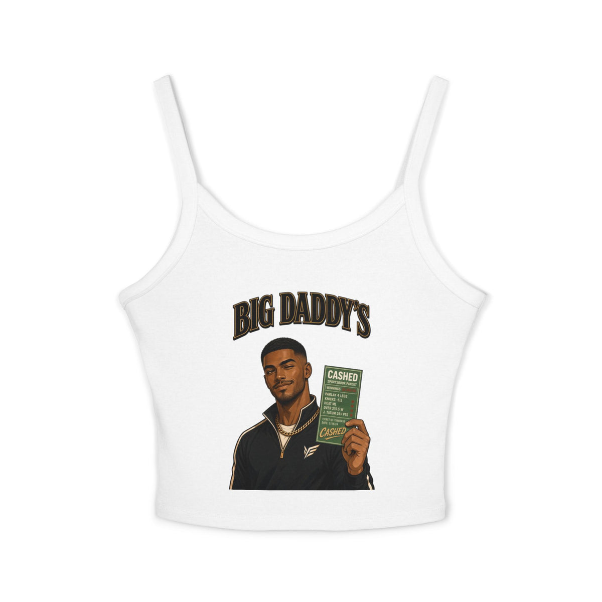 Big Daddy's Cash-Check Crop Tank — Women's Spaghetti Strap Graphic Tank