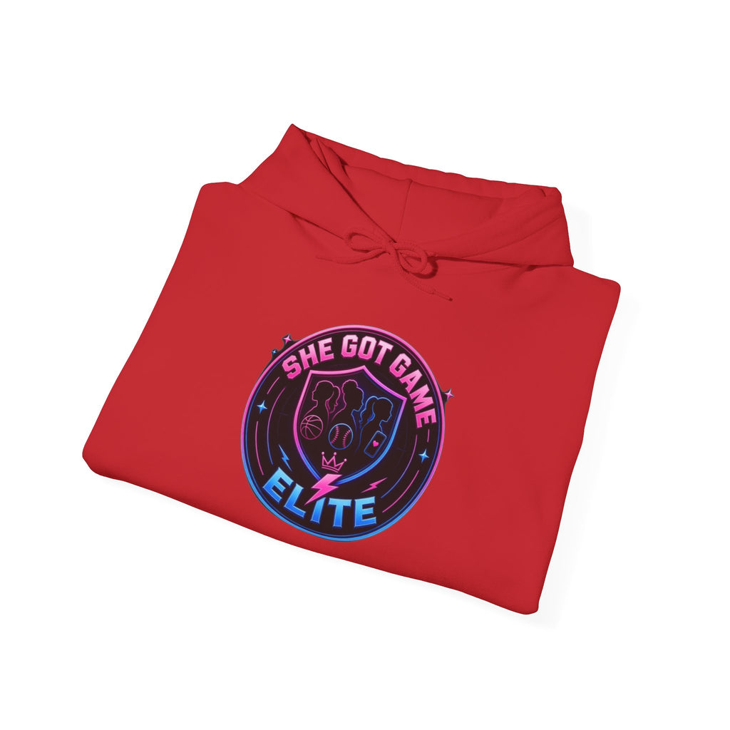 She Got Game Elite Hoodie — Retro Neon Gaming Logo Pullover