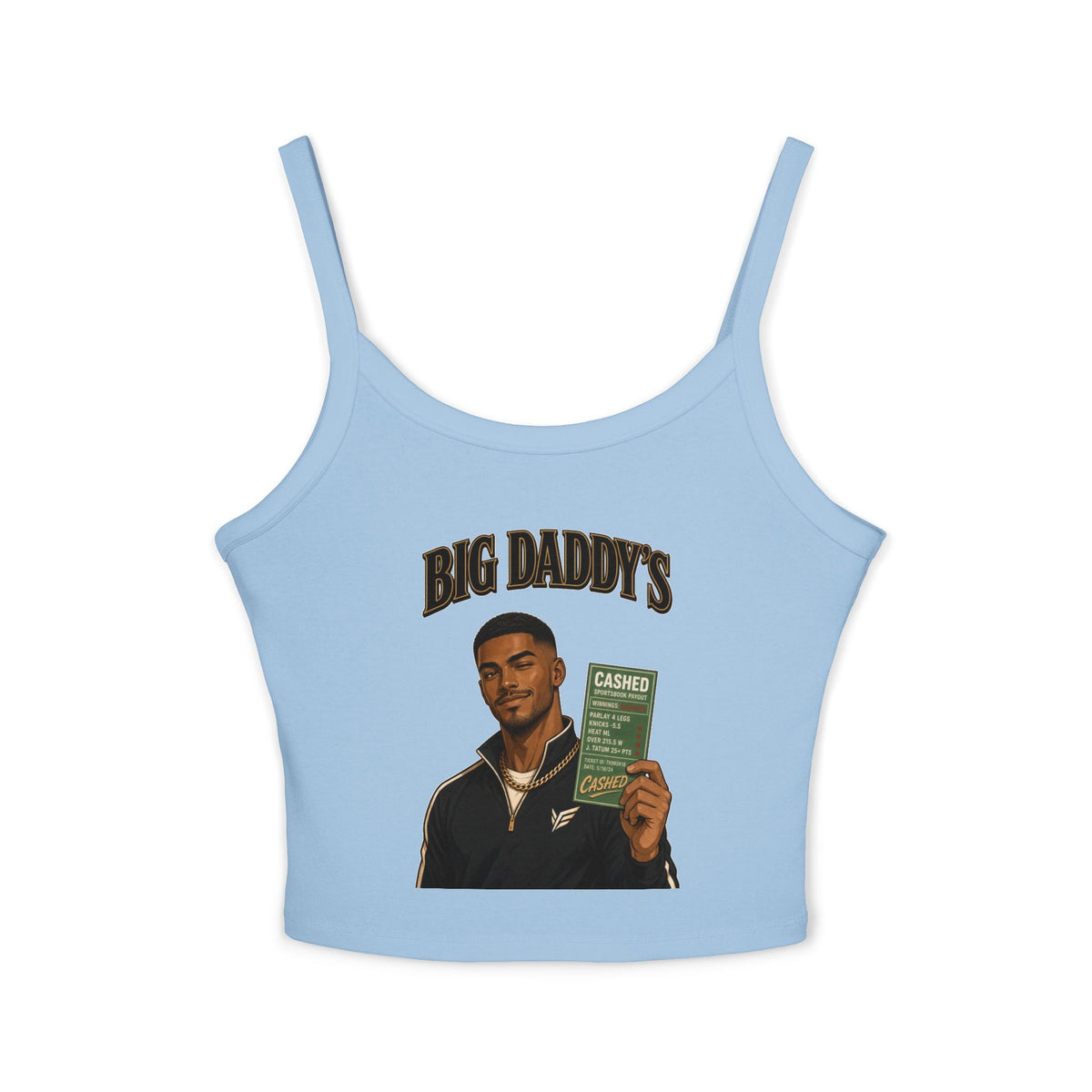 Big Daddy's Cash-Check Crop Tank — Women's Spaghetti Strap Graphic Tank