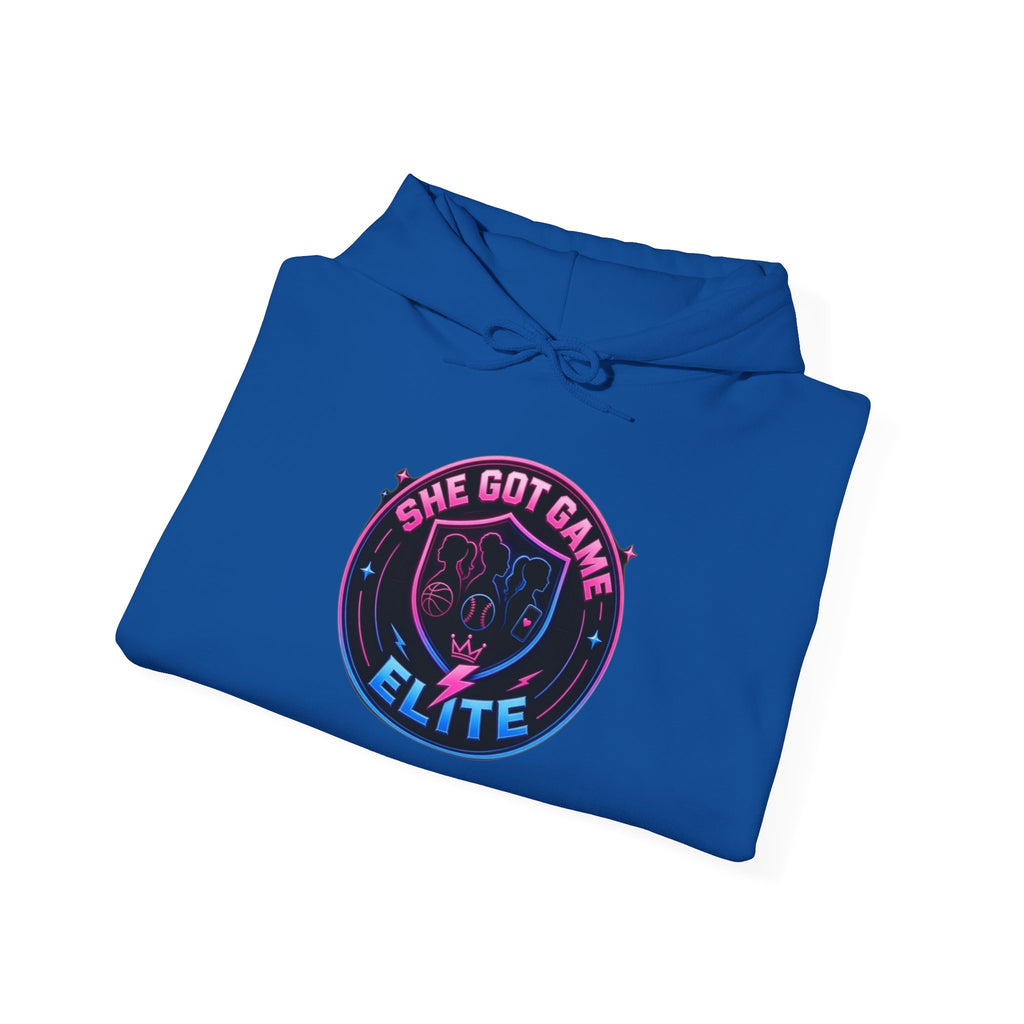 She Got Game Elite Hoodie — Retro Neon Gaming Logo Pullover