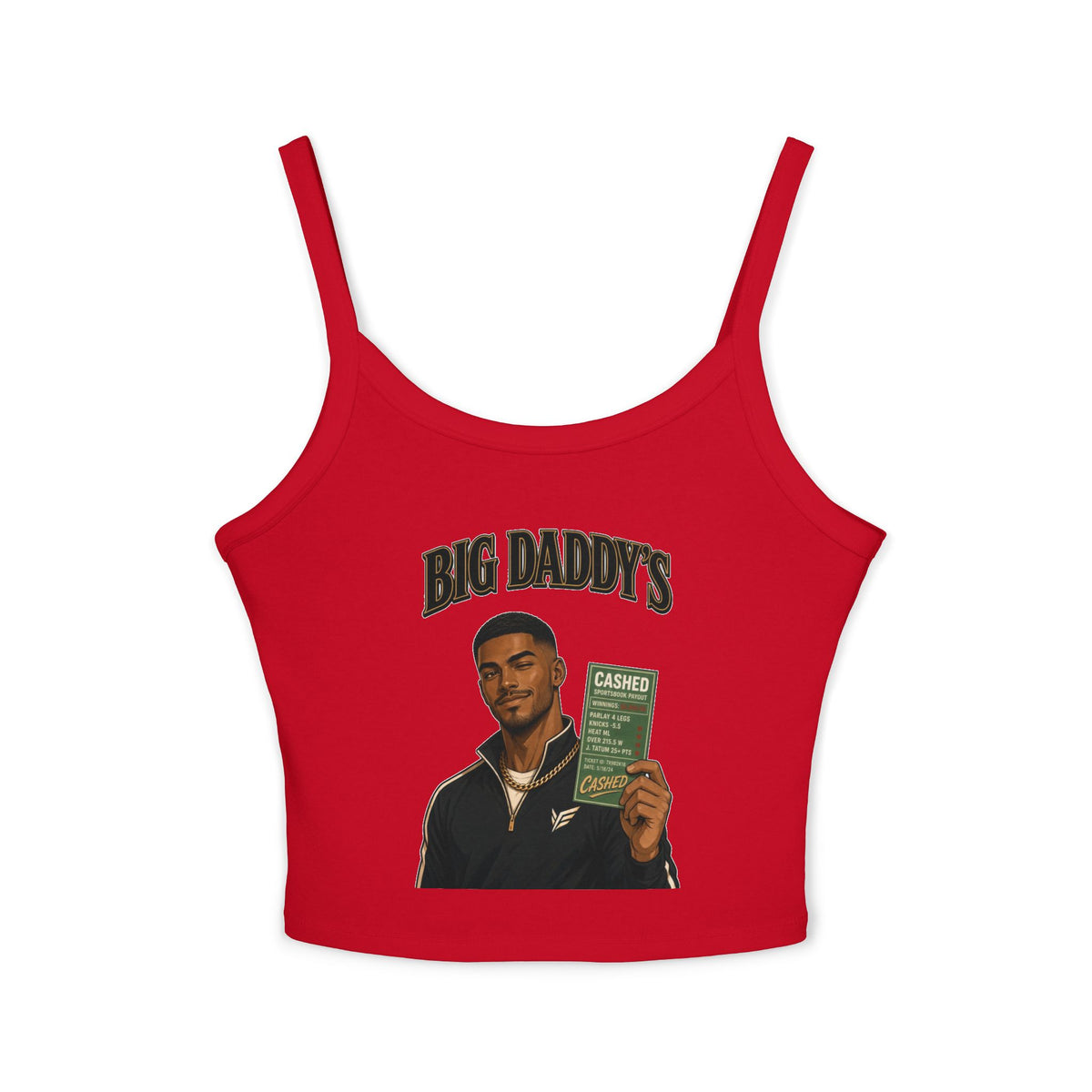 Big Daddy's Cash-Check Crop Tank — Women's Spaghetti Strap Graphic Tank