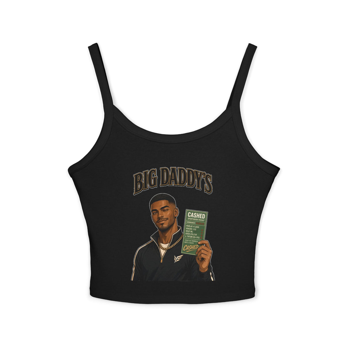 Big Daddy's Cash-Check Crop Tank — Women's Spaghetti Strap Graphic Tank