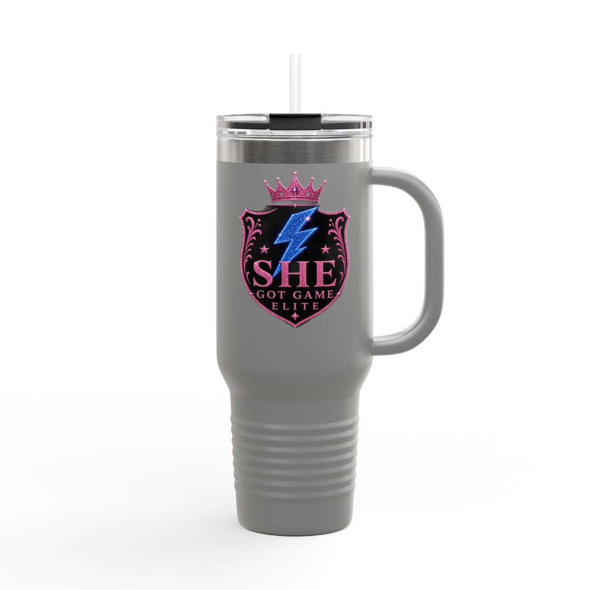 40oz Insulated Travel Mug — “She Got Game” Lightning Crest