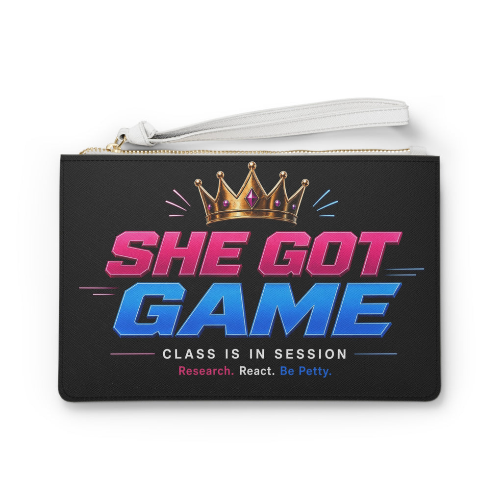 She Got Game Clutch — "Class Is In Session" Crowned Wristlet for Confident Women